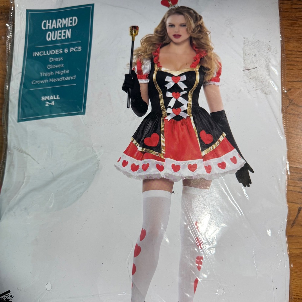 Charmed Queen of Hearts 6 Piece Costume Set Red Black White Small 2-4 Dress Up